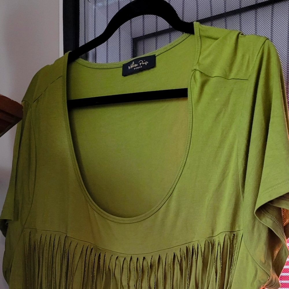 Never worn Olive top with fringes